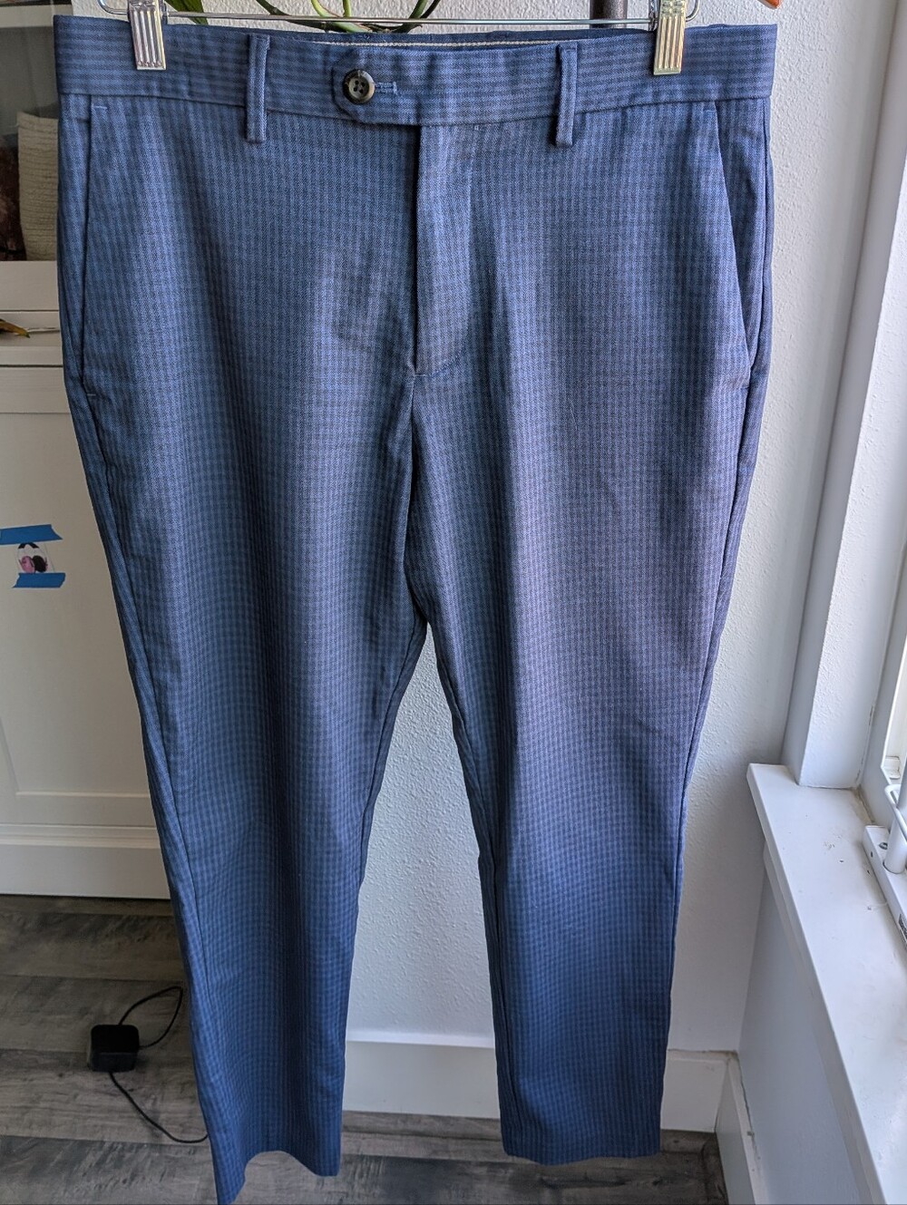 Banana Republic Mens 31x30 Blue Herringbone Slim Tapered Dress Pants Stretch